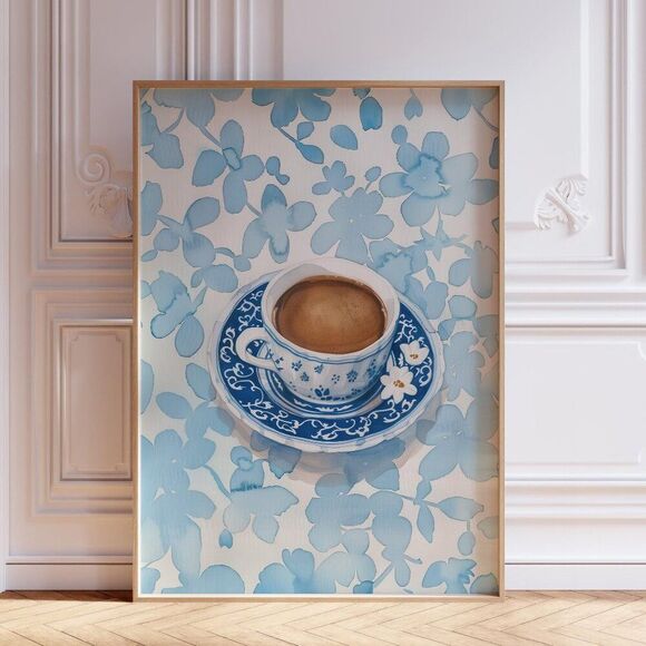 Blue Coffee Art Print Poster - Picture 1 of 5